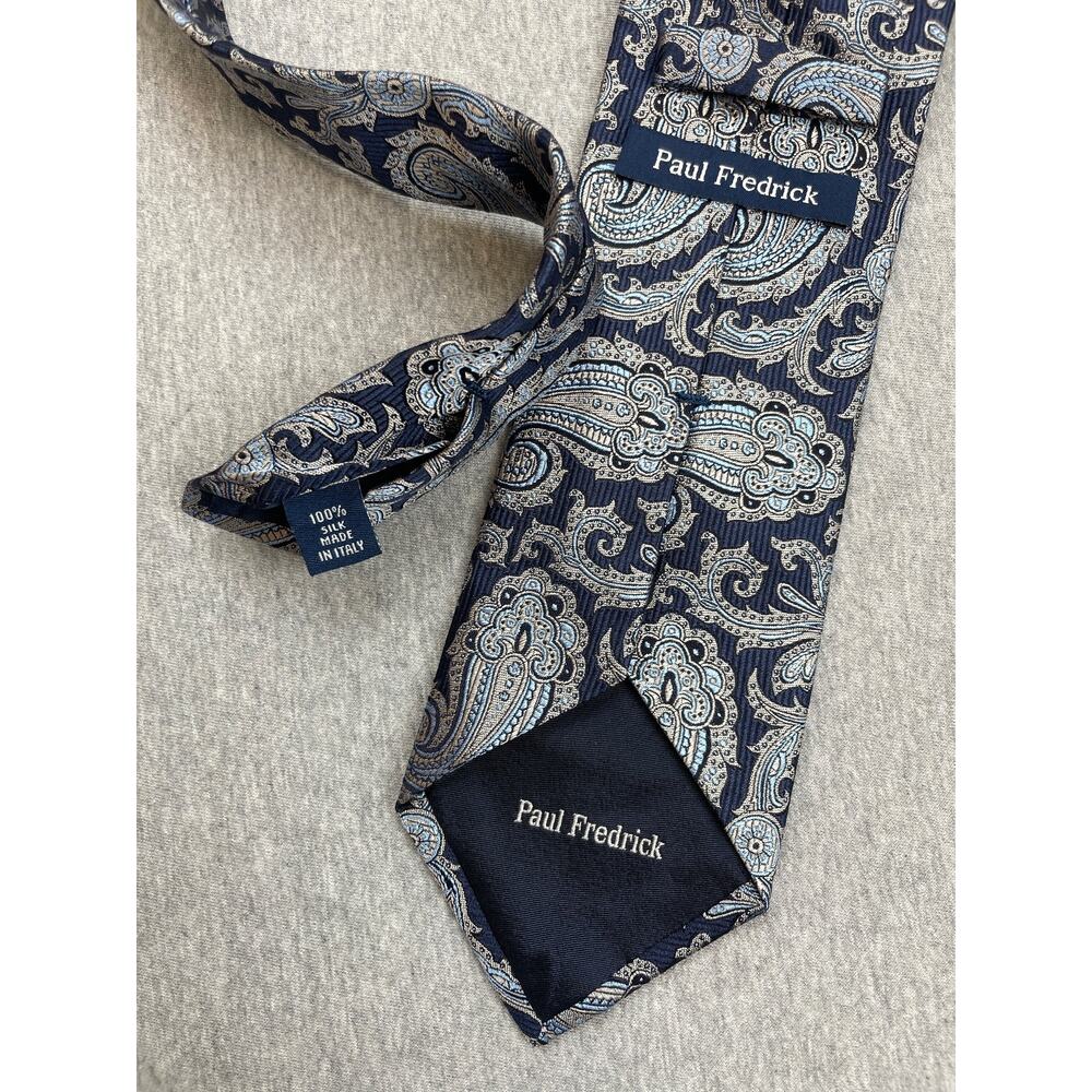 Paul Fredrick Tie Mens Blue Classic 3.5" Paisley 100% Silk 62.5" Long - Picture 2 of 5